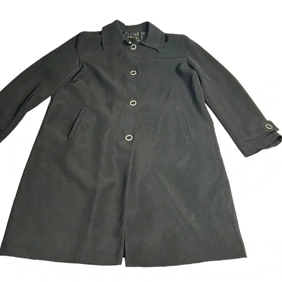 Novelti  coat,women large  PTP 21” black,front snap,shirt collar,career,classy - Picture 14 of 15